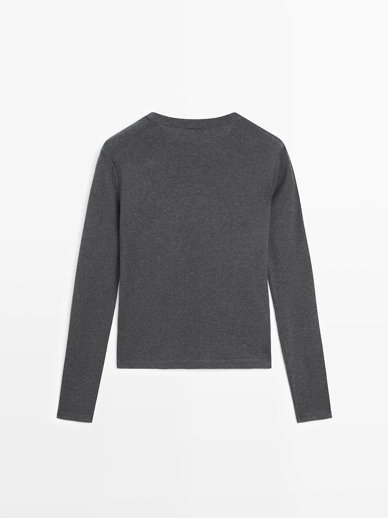 Ribbed long sleeve melange T-shirt