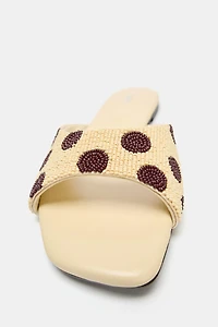 PRINTED BEADED FLAT SANDALS