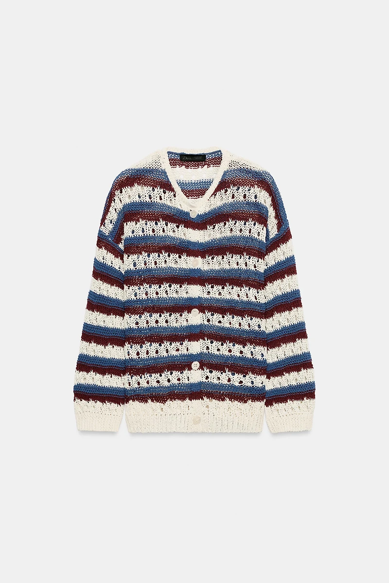 OPEN-KNIT STRIPED JACKET
