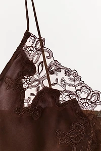 SATIN EFFECT EMBROIDERED LACE TOP