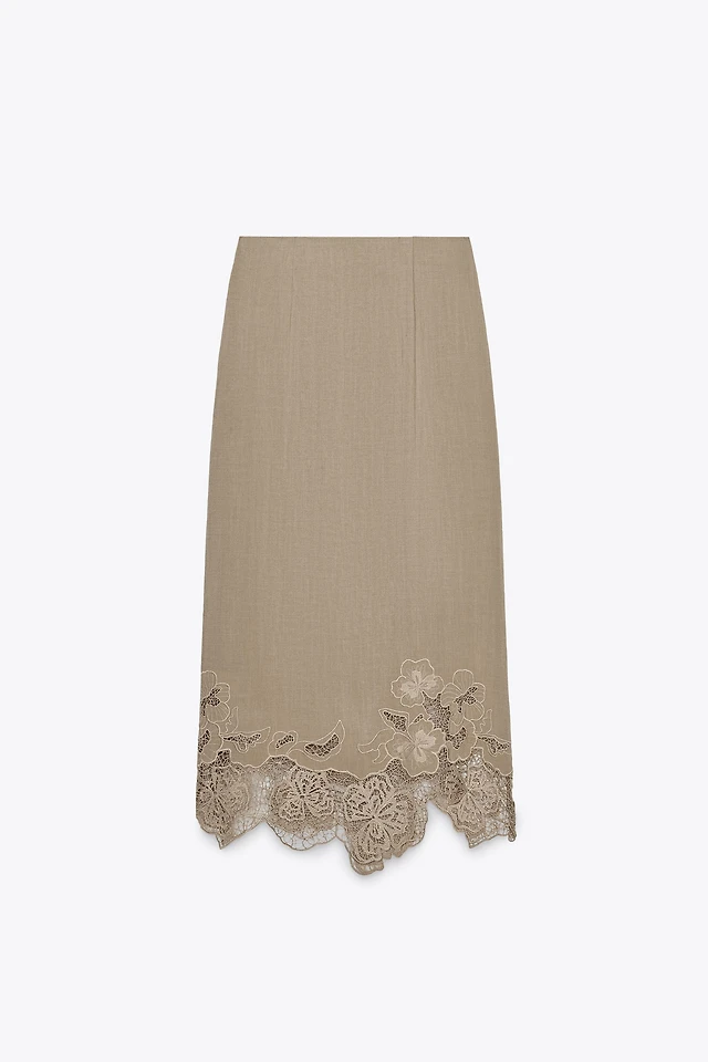 Zara EMBROIDERED MIDI SLIP DRESS