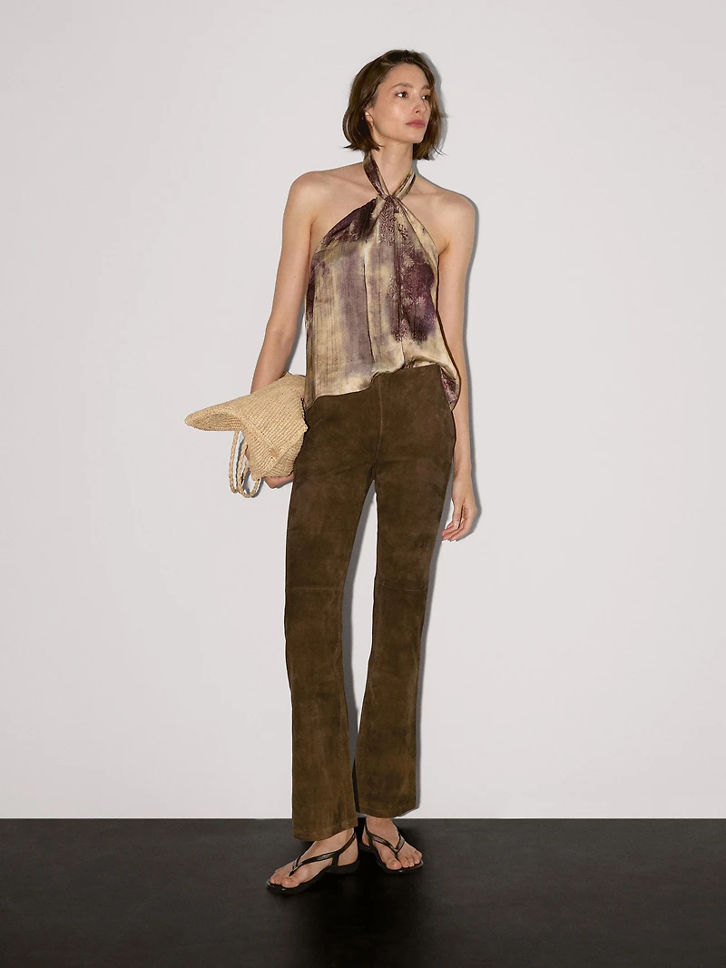 Flared suede leather trousers