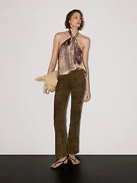 Flared suede leather trousers