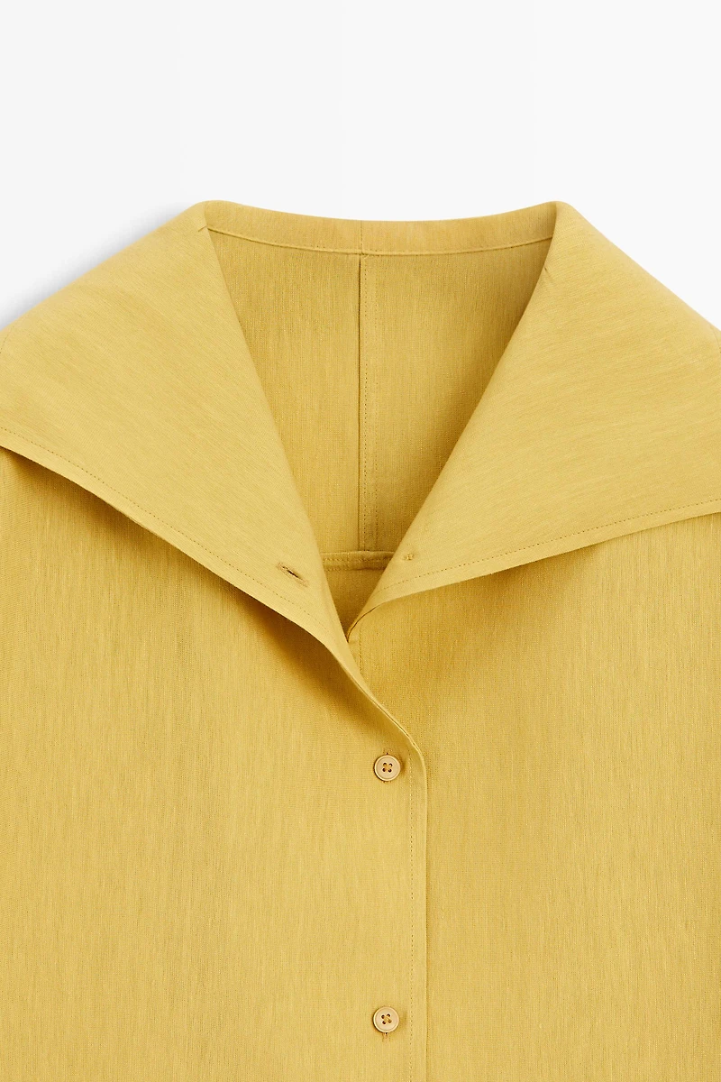 Flowing linen blend shirt with statement collar