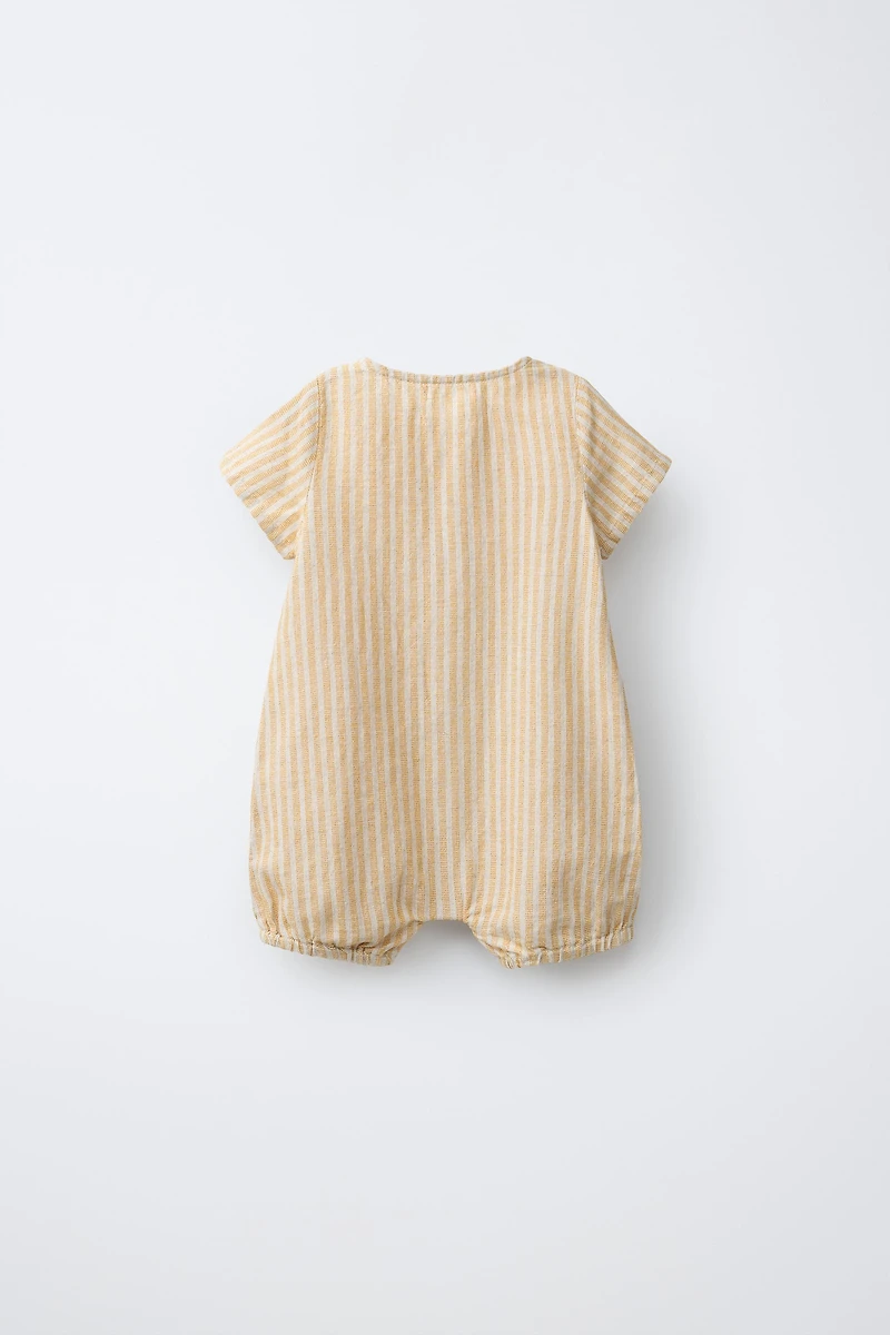 COTTON AND LINEN STRIPED ROMPER