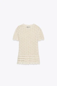 SHORT SLEEVE POINTELLE KNIT TOP