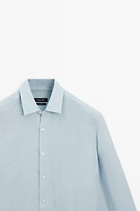 Textured 100% linen regular fit shirt
