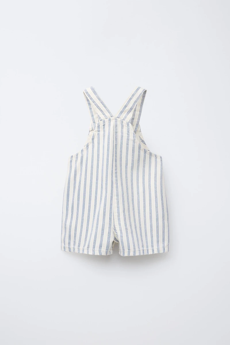 STRIPED TWILL OVERALL SHORTS