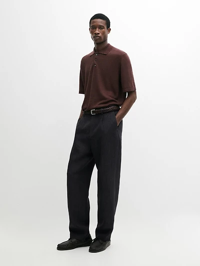 Pull polo en maille de lin