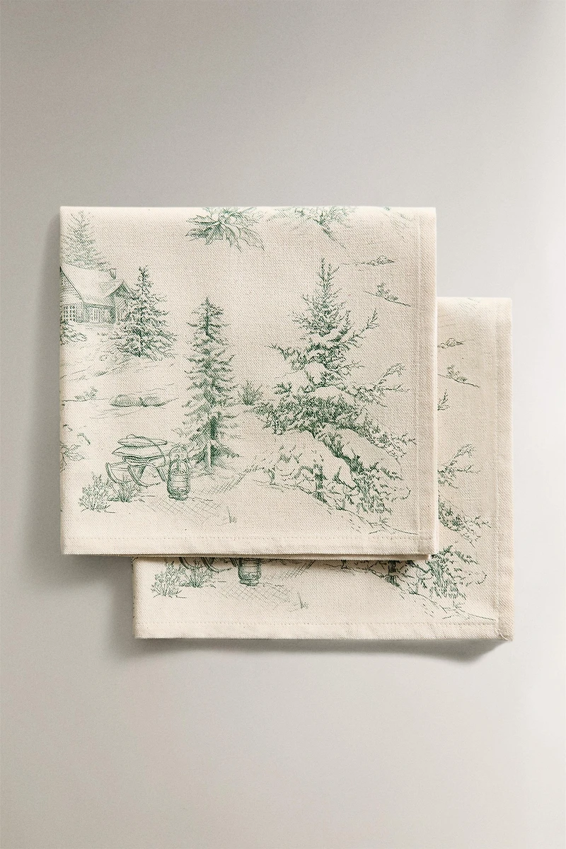 LOT DE SERVIETTES DE TABLE EN COTON TOILE DE JOUY NOËL (LOT DE 2)