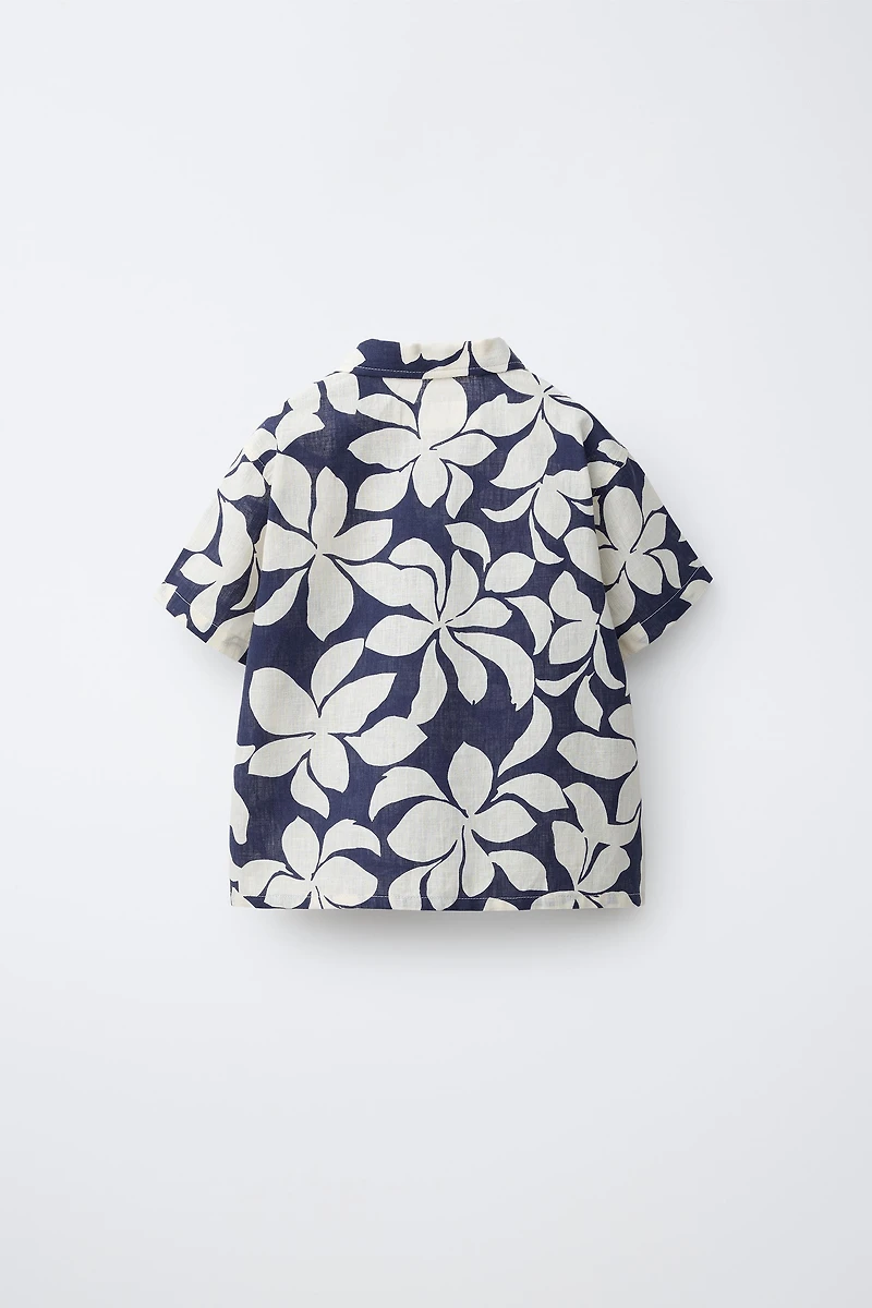 FLORAL PRINT SHIRT WITH COTTON AND LINEN