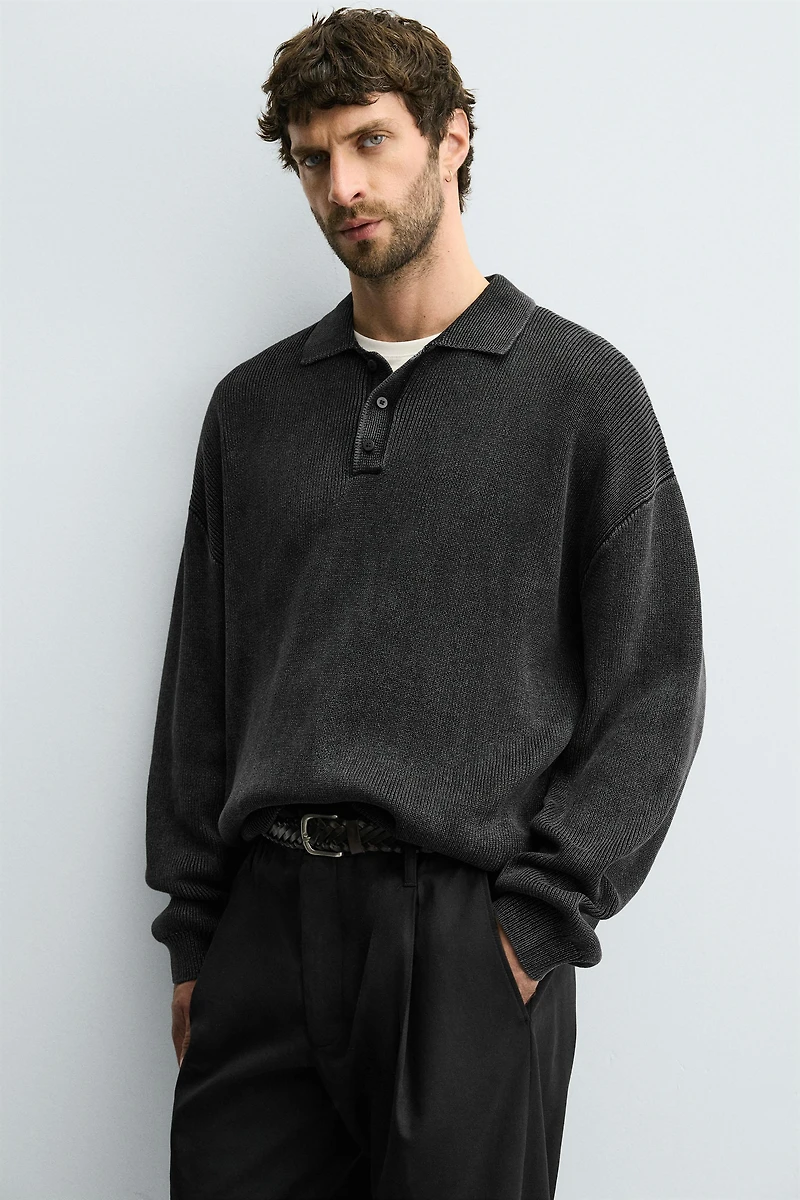 WASHED KNIT POLO SHIRT