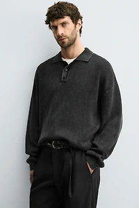 WASHED KNIT POLO SHIRT