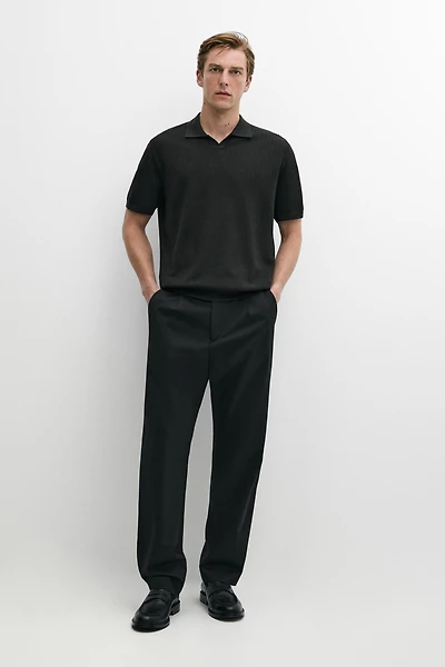 Wool blend short sleeve knit polo