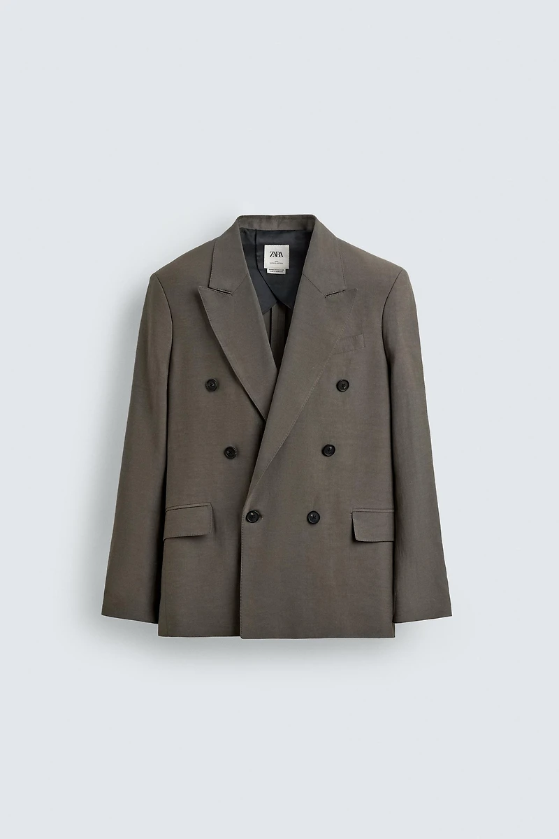 DOUBLE-BREASTED VISCOSE - LINEN SUIT BLAZER
