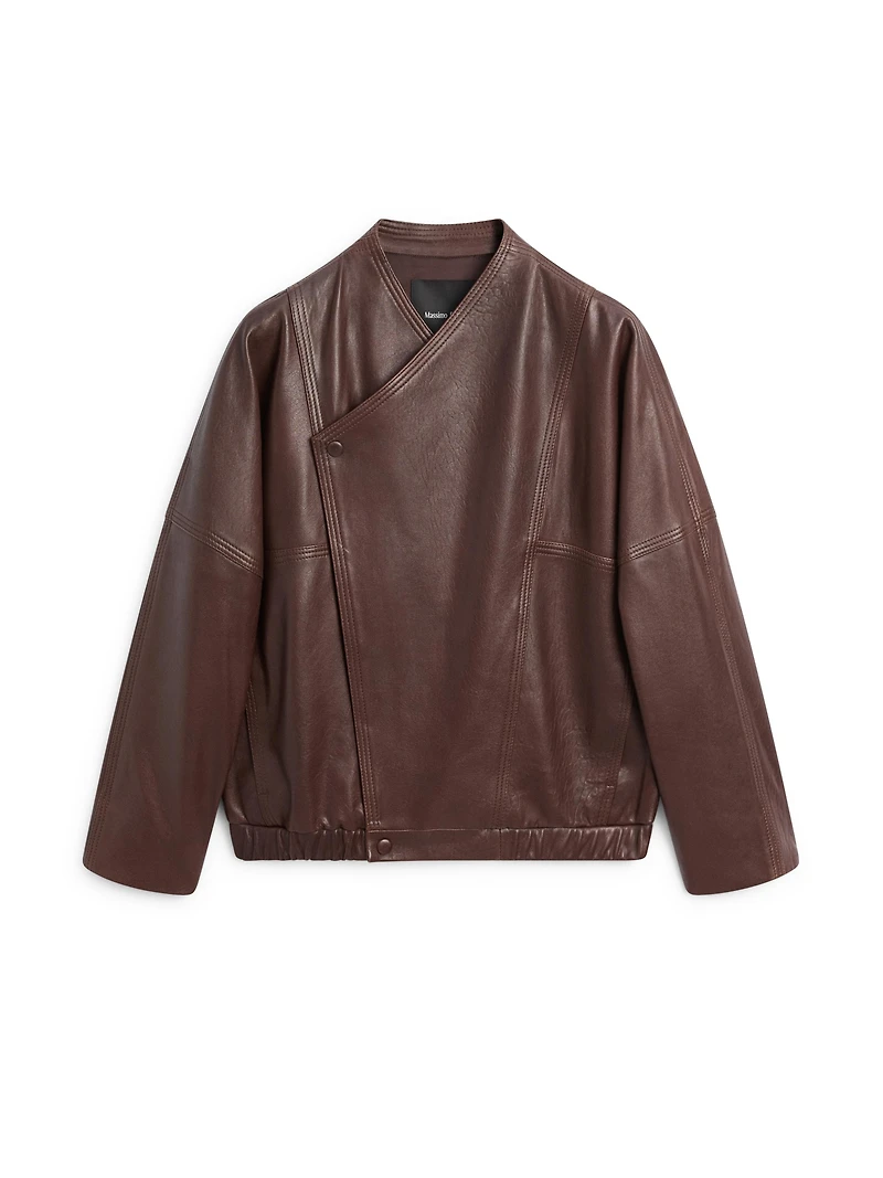 Veste bomber asymétrique en cuir nappa