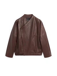 Veste bomber asymétrique en cuir nappa