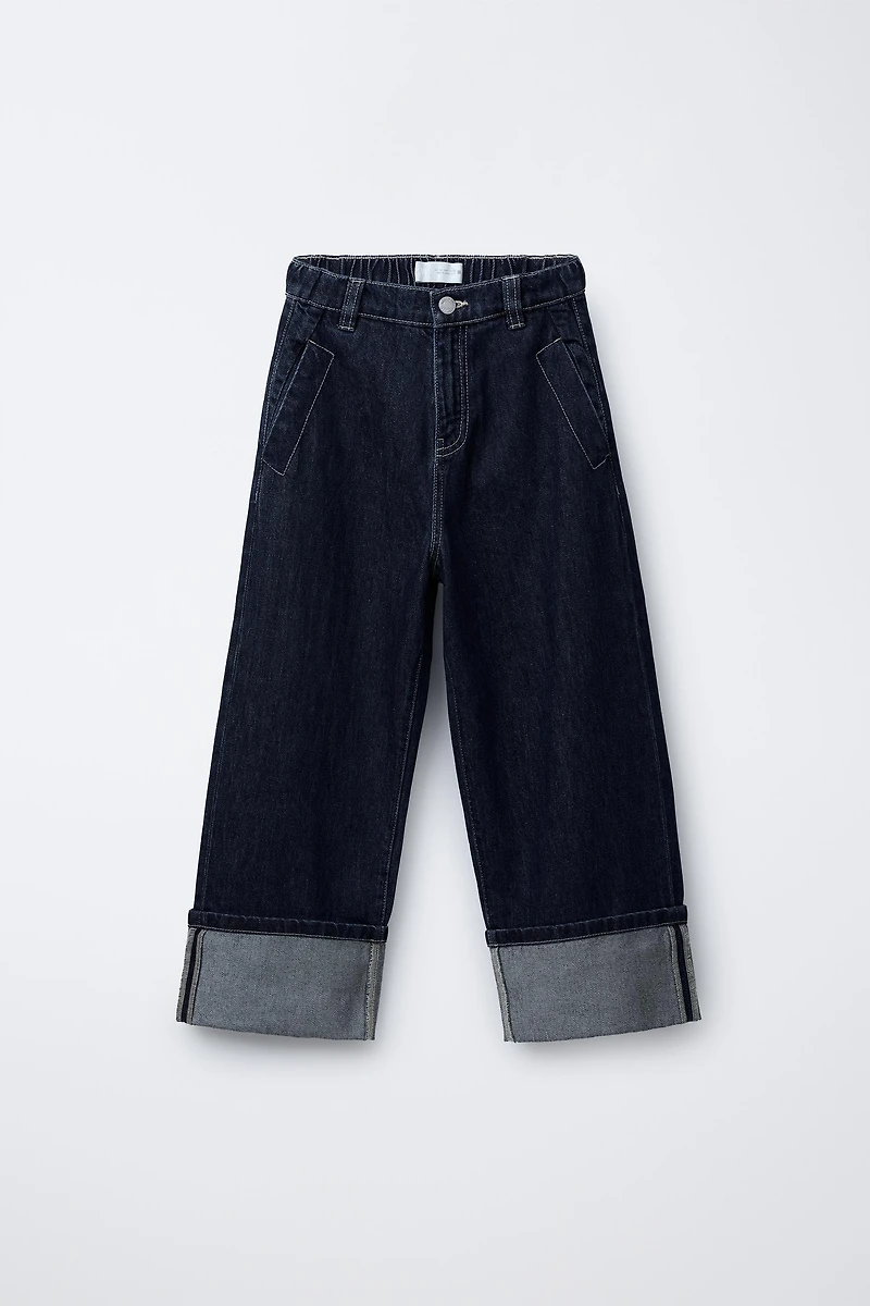 WIDE LEG CUFFED JEANS