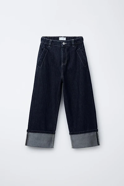 WIDE LEG CUFFED JEANS