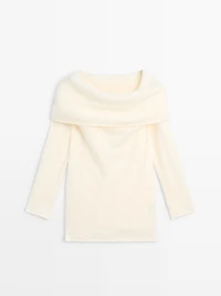 Knit wool and cashmere sweater with exposed shoulders