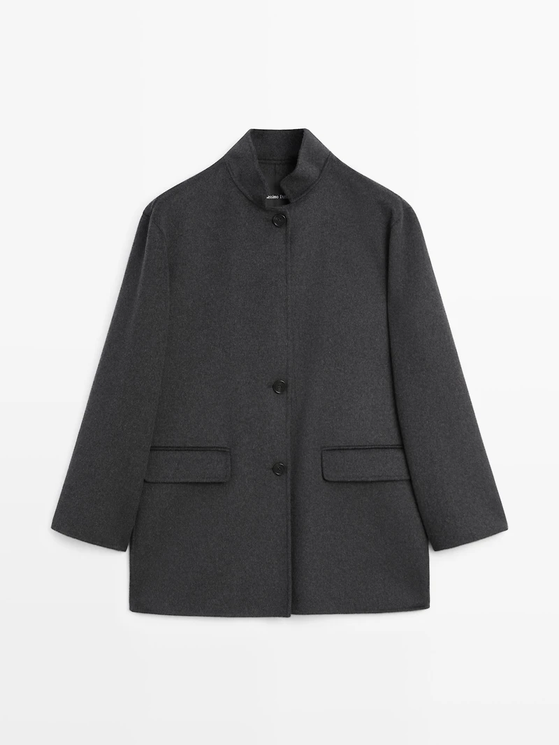 Wool blend high neck coat