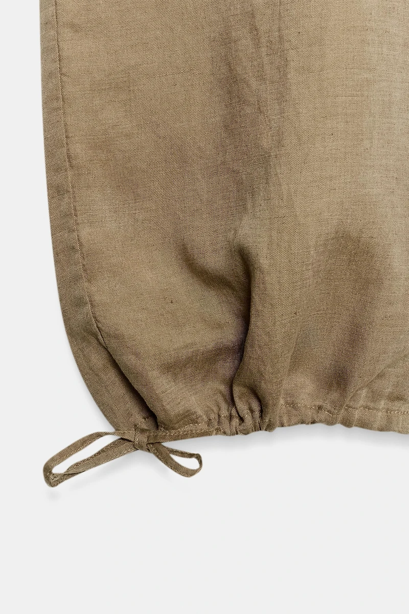 LINEN DRAWSTRING WIDE LEG PANTS