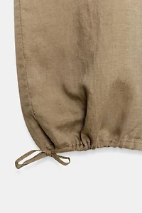 LINEN DRAWSTRING WIDE LEG PANTS