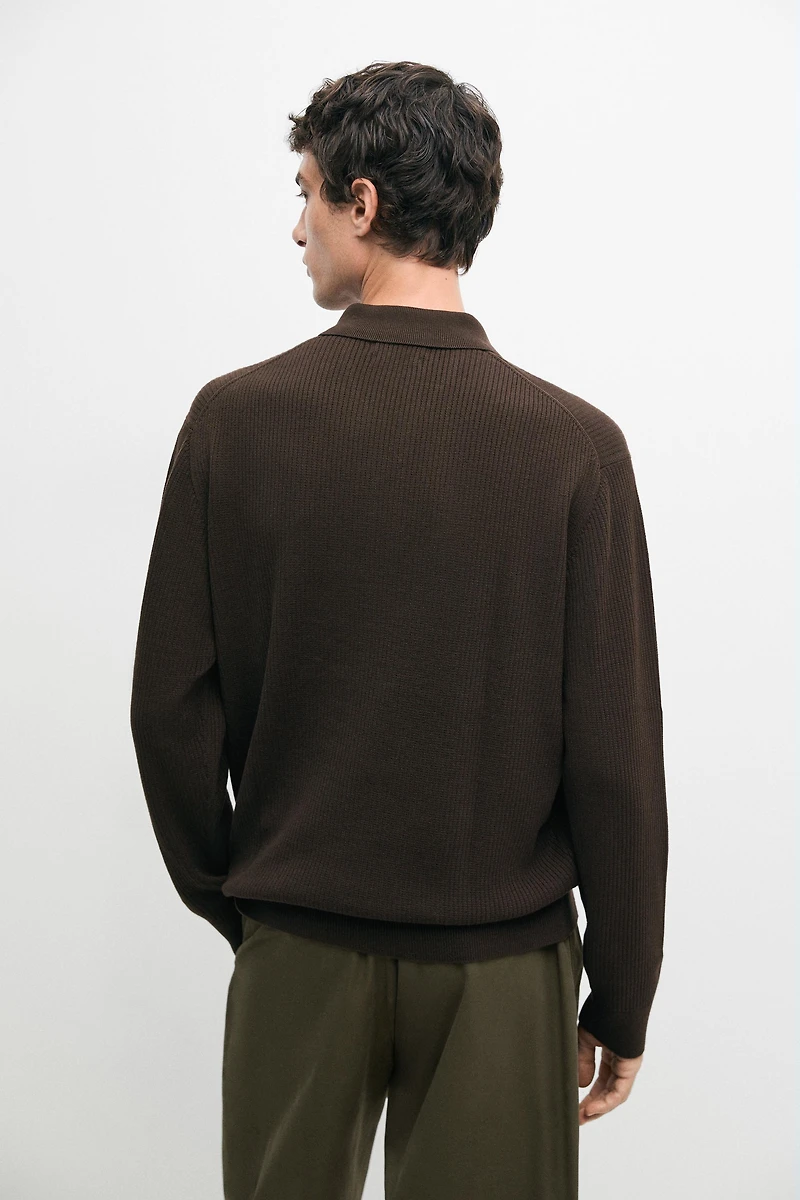 Button-detail polo knit sweater