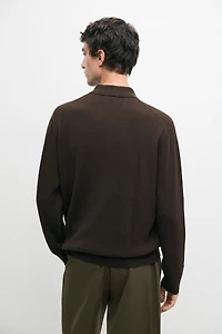 Button-detail polo knit sweater