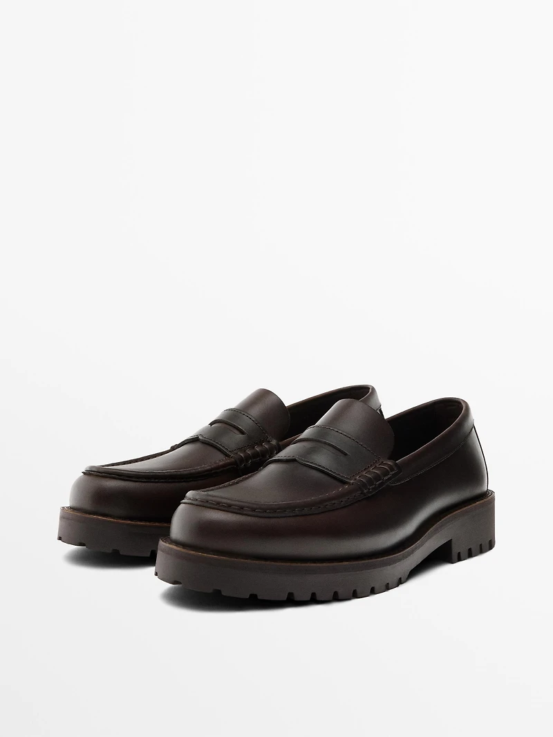 Moc toe loafers with track sole