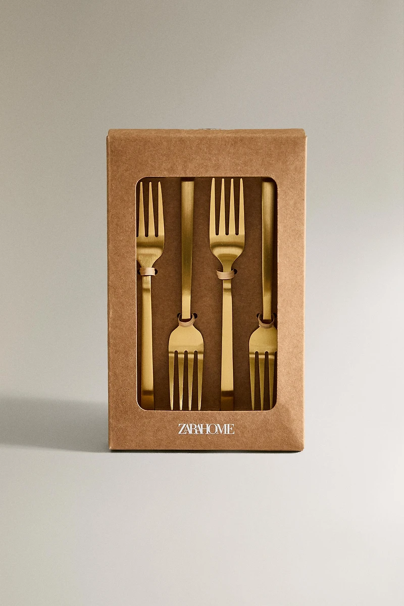 SET OF GOLD STEEL BRUNCH DESSERT FORKS (SET OF 4)