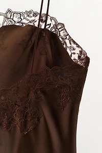 SATIN EFFECT LACE MIDI DRESS