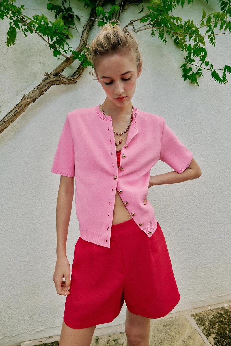 SHORT SLEEVE KNIT CARDIGAN