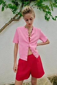 SHORT SLEEVE KNIT CARDIGAN