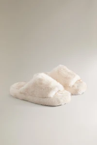 FAUX FUR FLATFORM SLIPPERS