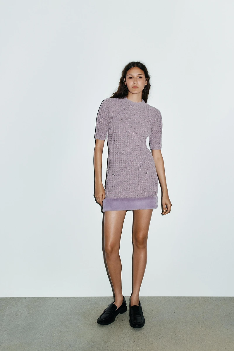 TEXTURED FAUX FUR DRESS