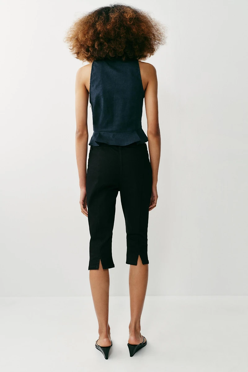 LINEN PEPLUM FROG CLASP TOP