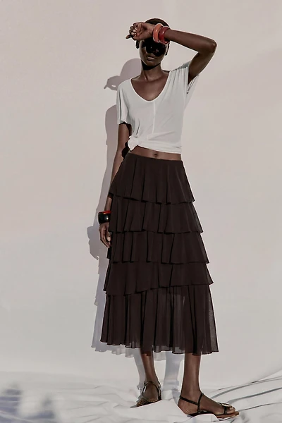 RUFFLED MIDI SKIRT