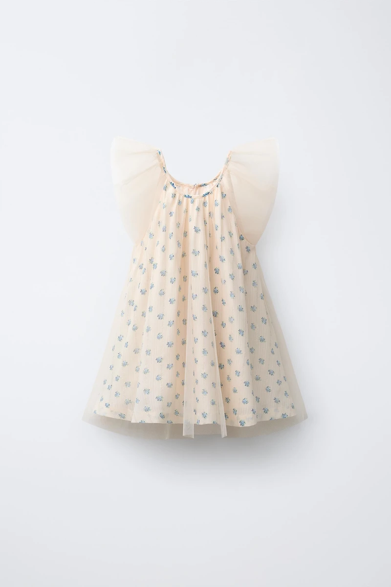 FLORAL PRINT TULLE COMBINATION DRESS