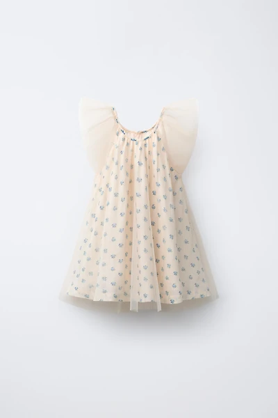 FLORAL PRINT TULLE COMBINATION DRESS