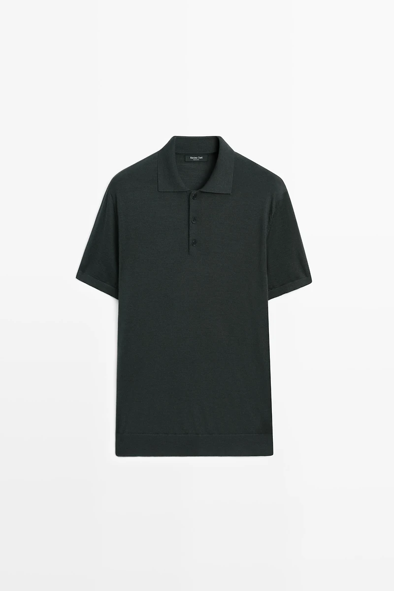 Wool blend knit polo shirt