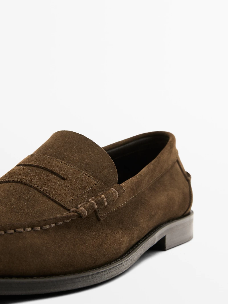 Split suede penny loafers