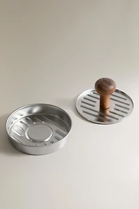 STEEL AND WOOD HAMBURGER PRESS