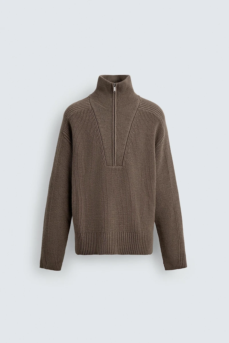 PURL KNIT QUARTER-ZIP JUMPER