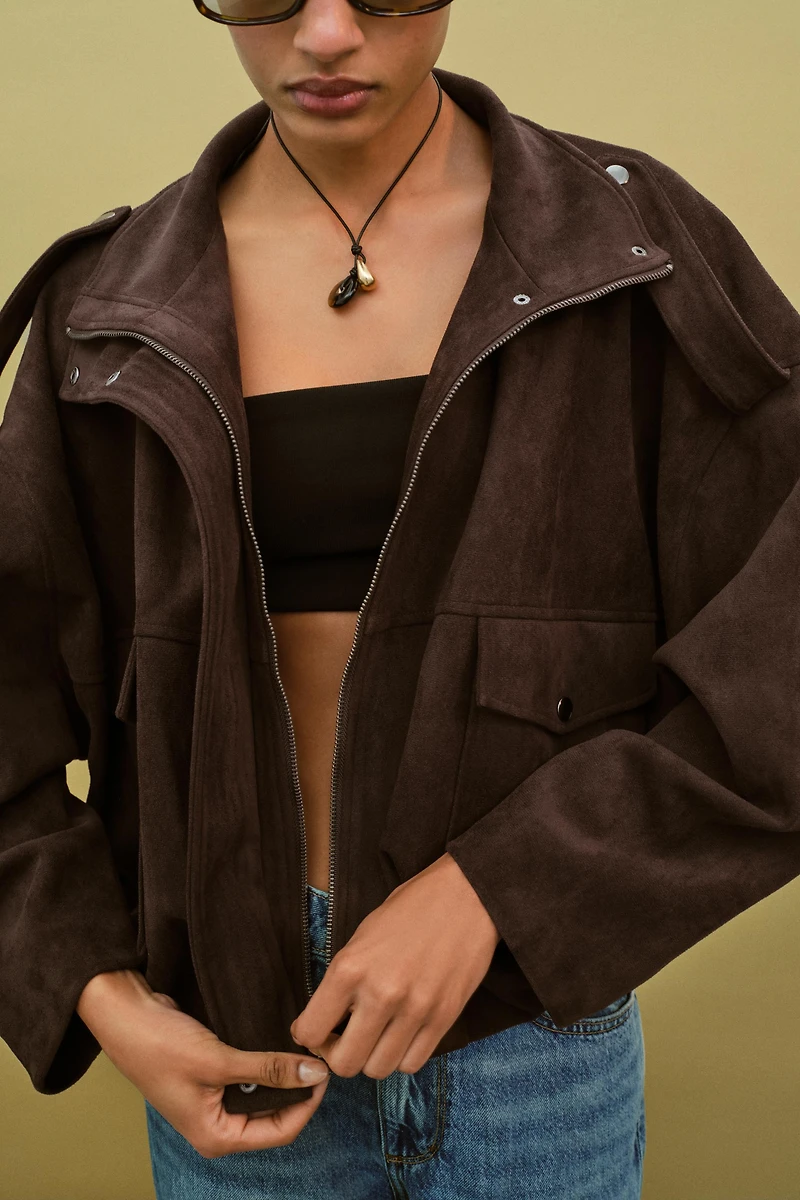 FAUX SUEDE JACKET WITH SHOULDER TABS