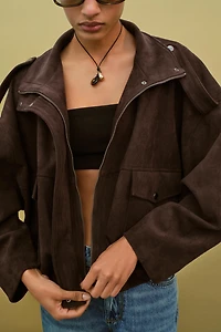 FAUX SUEDE JACKET WITH SHOULDER TABS