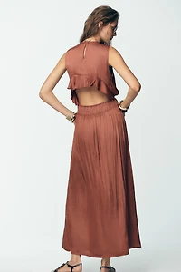 SATIN EFFECT MIDI DRESS WITH BACK RUFFLE