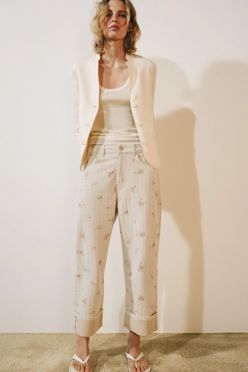 ZW COLLECTION MID-RISE TAPERED FLORAL JEANS