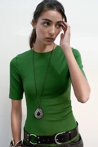 RUCHED INTERLOCK T-SHIRT