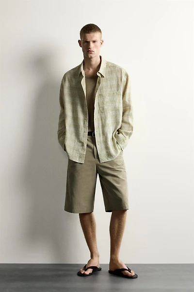 100% LINEN PLAID RELAXED FIT SHIRT